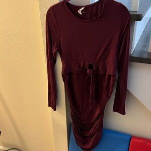 Burgundy Long Sleeve Maternity/ Nursing Dress